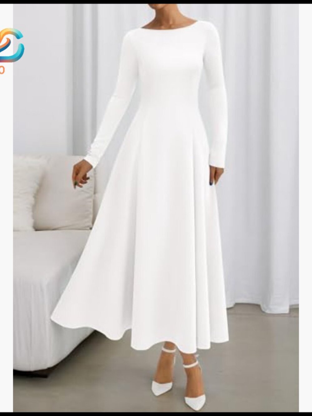 Long Sleeve Maxi Dress Boat Neck A-Line Flowy Knit Party Cocktail - Picture 6 of 7